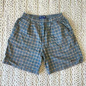 Men’s Club Boxer Shorts in Tan/Green/Blue Plaid - Size: L